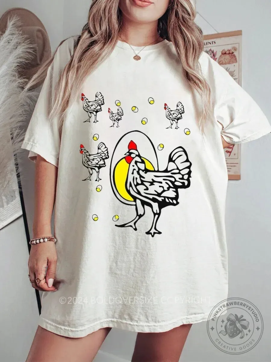 Vintage Roseanne Chicken Cartoon Graphic Oversized T-Shirt